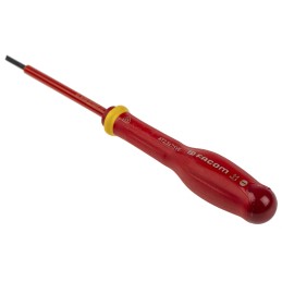1 pcs - Facom Slotted Insulated Screwdriver, 2.5 x 0.4 mm Tip, 75 mm Blade, VDE/1000V, 178 mm Overall