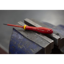 1 pcs - Facom Slotted Insulated Screwdriver, 2.5 x 0.4 mm Tip, 75 mm Blade, VDE/1000V, 178 mm Overall