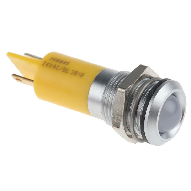 1 pcs - RS PRO Yellow Panel Mount Indicator, 14mm Mounting Hole Size, Solder Tab Termination, IP67