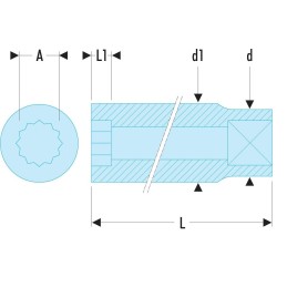 1 pcs - Facom 1/4 in Drive 12mm Standard Socket, 12 point, 22 mm Overall Length