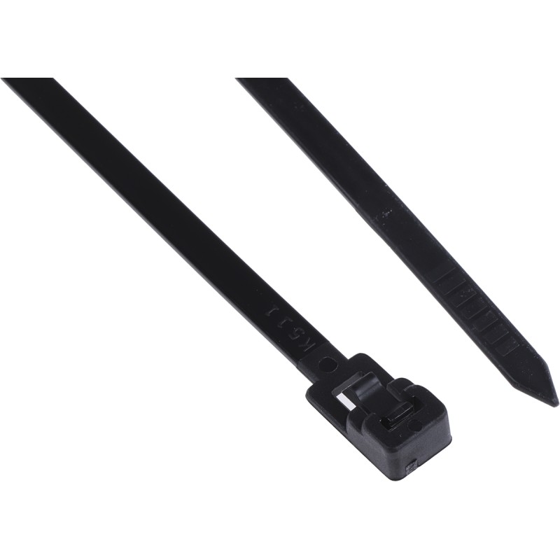 1 Bag of 100 - RS PRO Cable Tie, Releasable, 300mm x 4.5 mm, Black Nylon, Pk-100