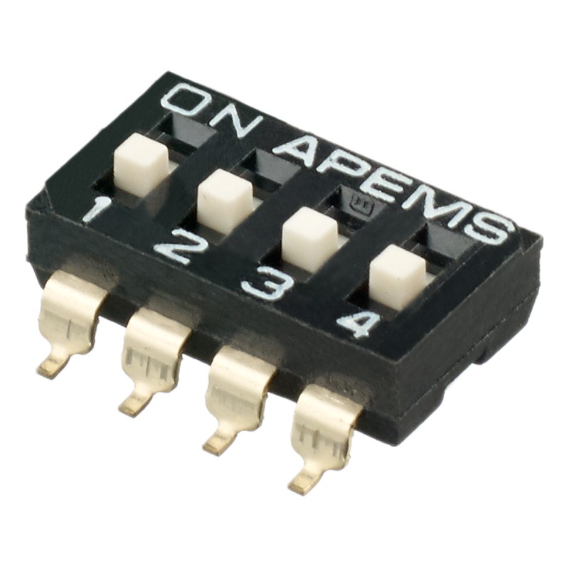 5 pcs - APEM 4 Way Surface Mount DIP Switch SPST, Raised Actuator Slide Actuator
