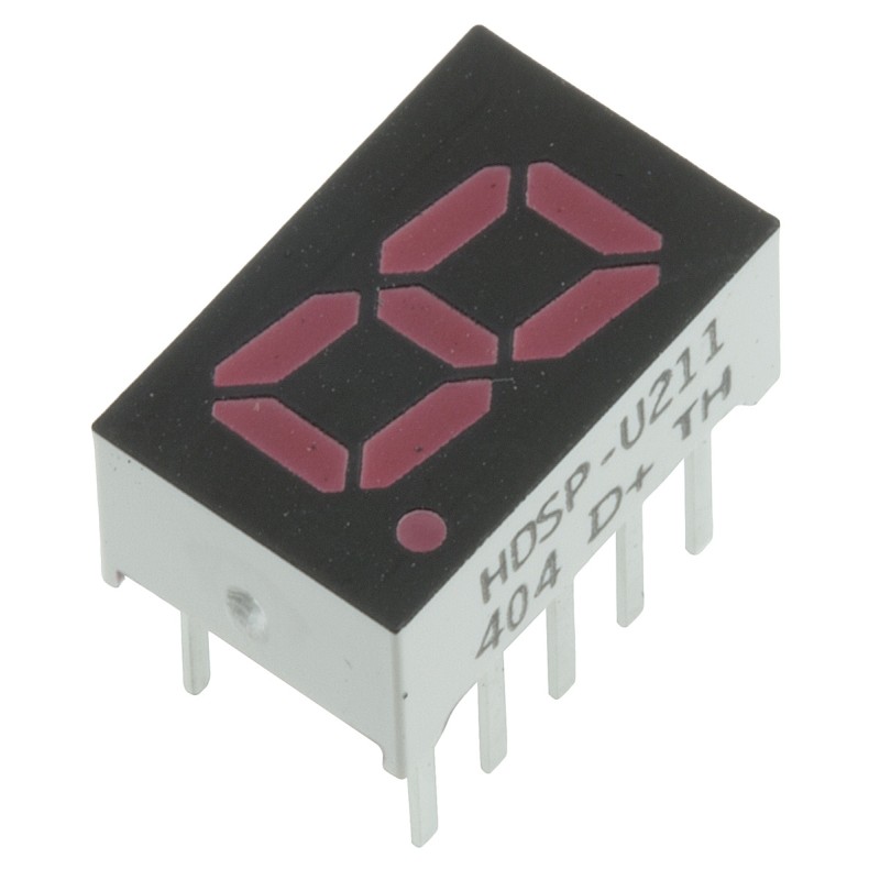 1 pcs - HDSP-U211 Broadcom 7-Segment LED Display, CA Red 5.4 mcd RH DP 8mm