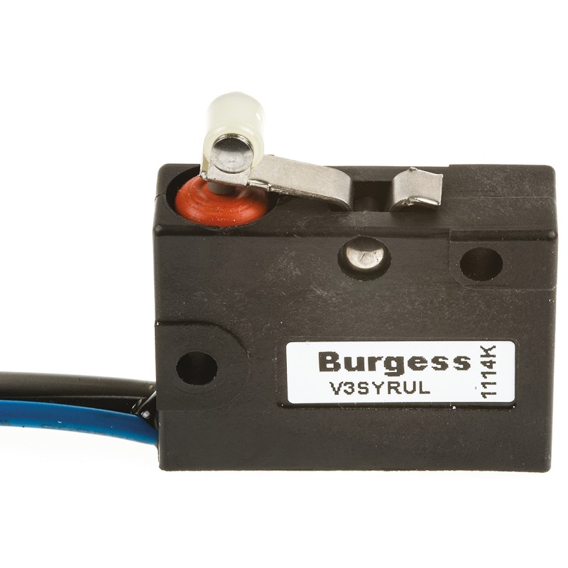 50 pcs - Saia-Burgess Short Roller Lever Micro Switch, Pre-wired Terminal, 5 A @ 250 V ac, SPDT, IP67