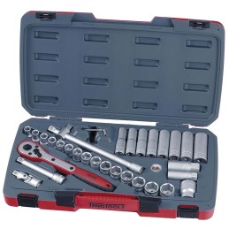 1 pcs - Teng Tools 34-Piece Metric 1/2 in Deep Socket/Standard Socket Set with Ratchet, 6 point