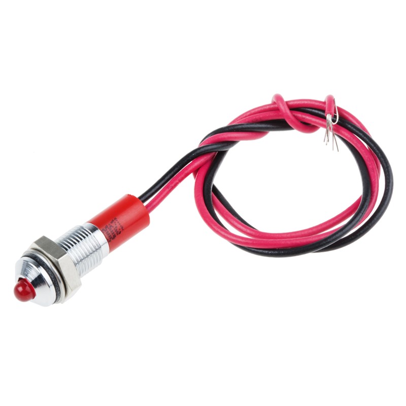 1 pcs - RS PRO Red Panel Mount Indicator, 12V dc, 6mm Mounting Hole Size, Lead Wires Termination, IP67