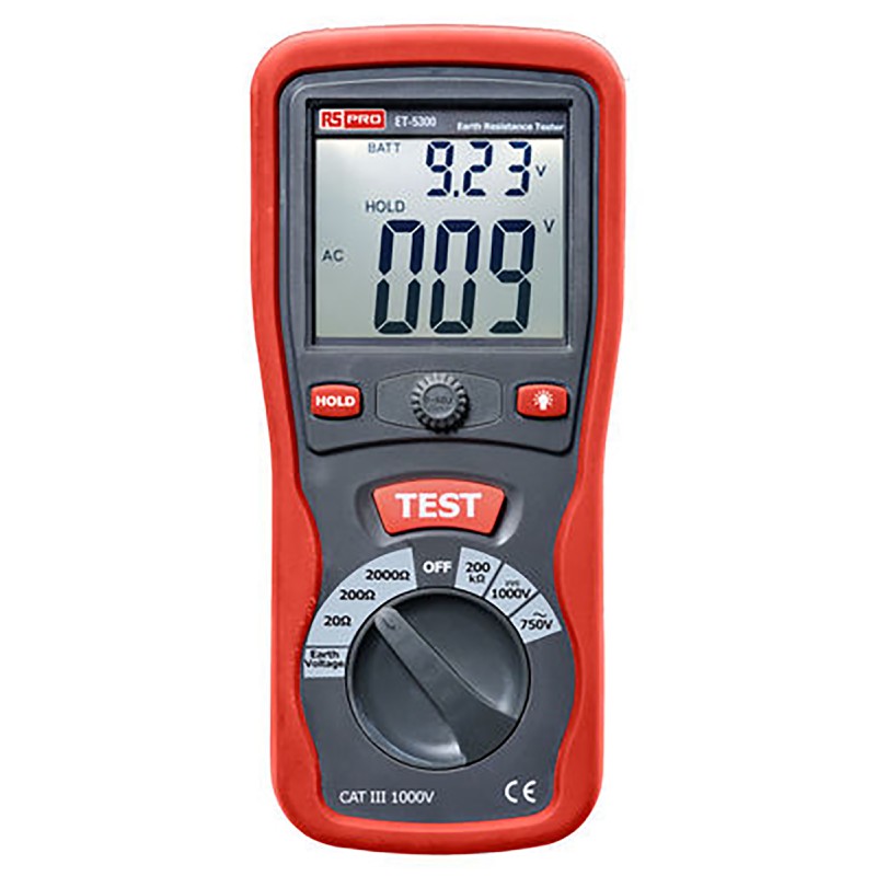 1 pcs - RS PRO ET5300 Earth Tester, 2kΩ CAT III 1000 V RS Calibration