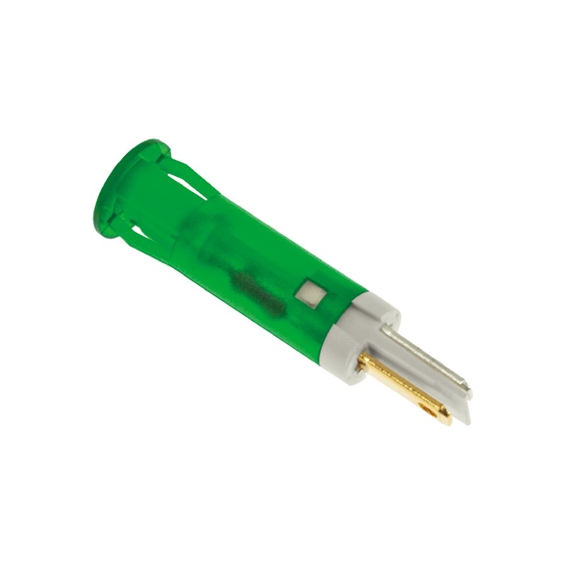 1 pcs - Apem Green Panel Mount Indicator, 110V ac, 8mm Mounting Hole Size, Faston, Solder Lug Termination