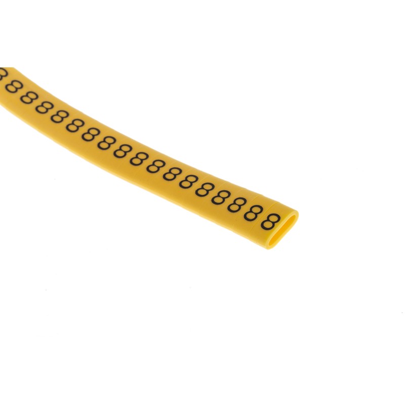 1 Reel of 500 - RS PRO Slide On Cable Markers, Black on Yellow, Pre-printed '8', 3.5 - 7mm Cable