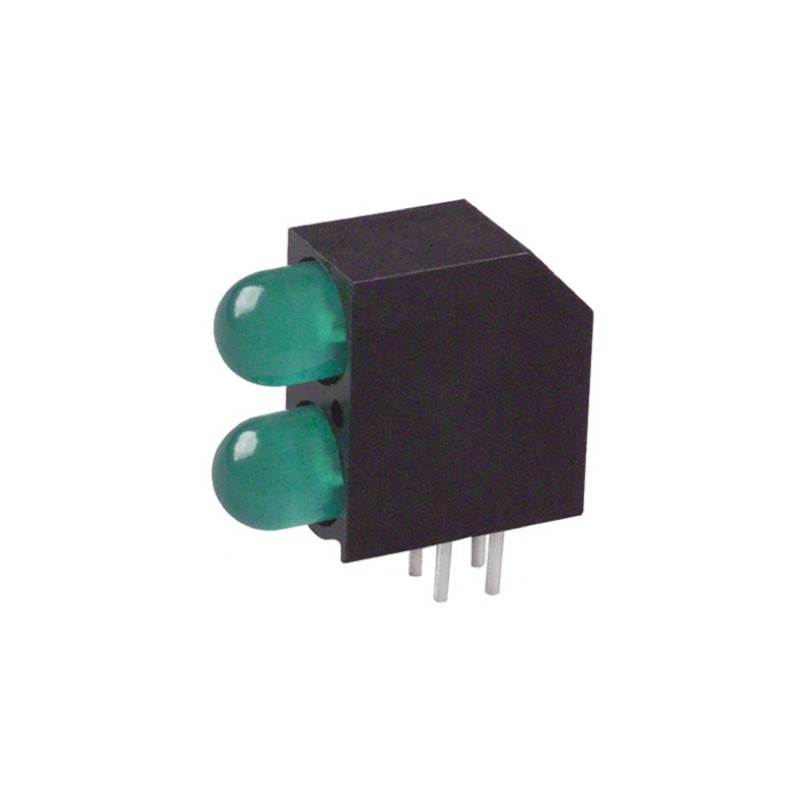 1 pcs - Dialight 552-0222F, Green Right Angle PCB LED Indicator, 2 LEDs, Through Hole 2.1 V