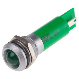 1 pcs - RS PRO Green Panel Mount Indicator, 12mm Mounting Hole Size, Solder Tab Termination, IP67
