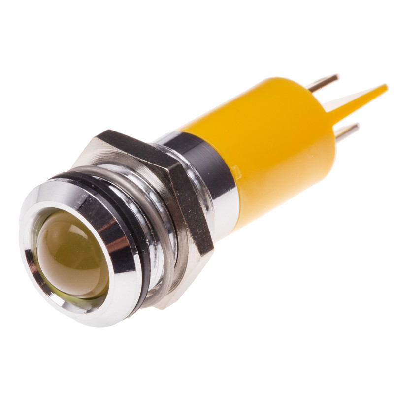 1 pcs - RS PRO Yellow Panel Mount Indicator, 110V ac, 14mm Mounting Hole Size, Solder Tab Termination, IP67