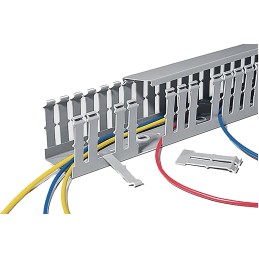 12 pcs - HellermannTyton HTWD-PW Grey Slotted Panel Trunking - Open Slot, W80 mm x D80mm, L2m, PVC