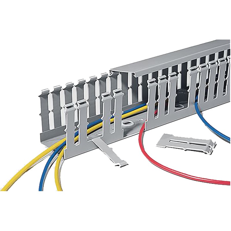 12 pcs - HellermannTyton HTWD-PW Grey Slotted Panel Trunking - Open Slot, W80 mm x D80mm, L2m, PVC