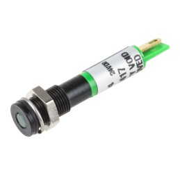 1 pcs - RS PRO Green Panel Mount Indicator, 24V dc, 6mm Mounting Hole Size, Solder Tab Termination, IP67