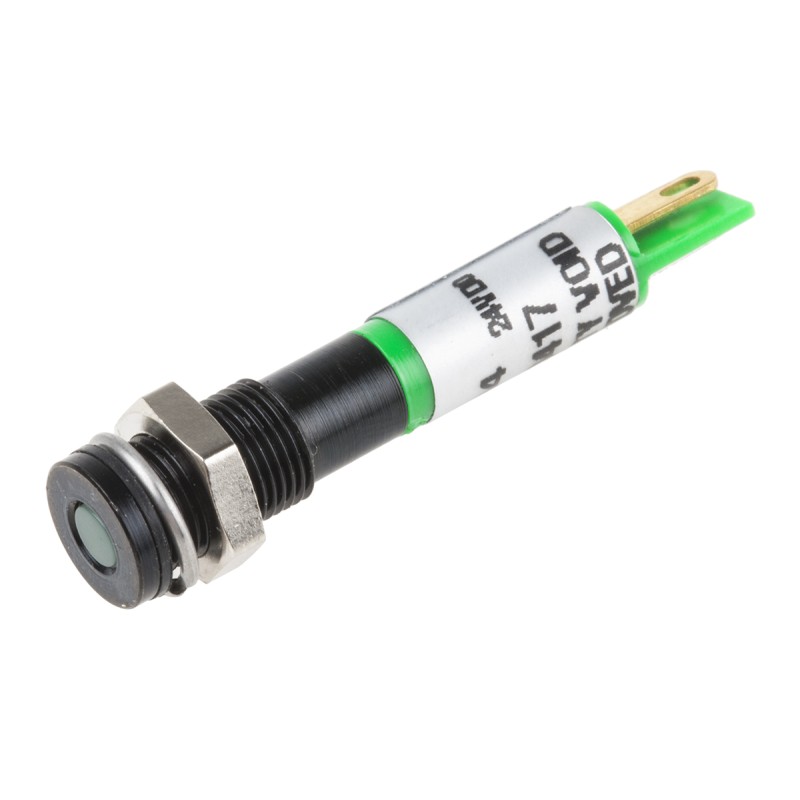 1 pcs - RS PRO Green Panel Mount Indicator, 24V dc, 6mm Mounting Hole Size, Solder Tab Termination, IP67