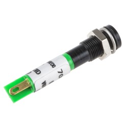 1 pcs - RS PRO Green Panel Mount Indicator, 24V dc, 6mm Mounting Hole Size, Solder Tab Termination, IP67