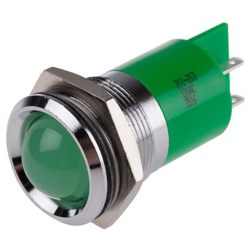 1 pcs - RS PRO Green Panel Mount Indicator, 12V, 22mm Mounting Hole Size, Solder Tab Termination