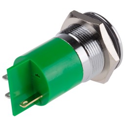 1 pcs - RS PRO Green Panel Mount Indicator, 12V, 22mm Mounting Hole Size, Solder Tab Termination