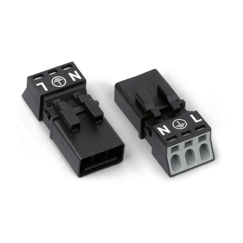 5 pcs - Wago 890 Series Lighting Connector, 3-Pole, Male, 3-Way, Flush Mount, 16A