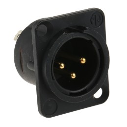 1 pcs - Neutrik Panel Mount XLR Connector, Male, 50 V, 3 Way, Gold over Nickel Plating