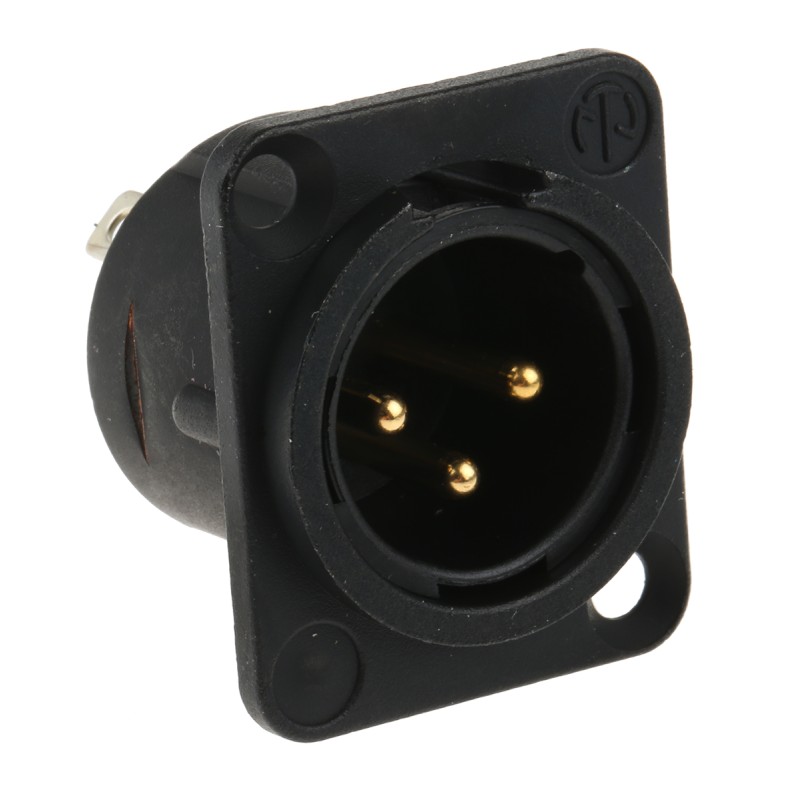 1 pcs - Neutrik Panel Mount XLR Connector, Male, 50 V, 3 Way, Gold over Nickel Plating