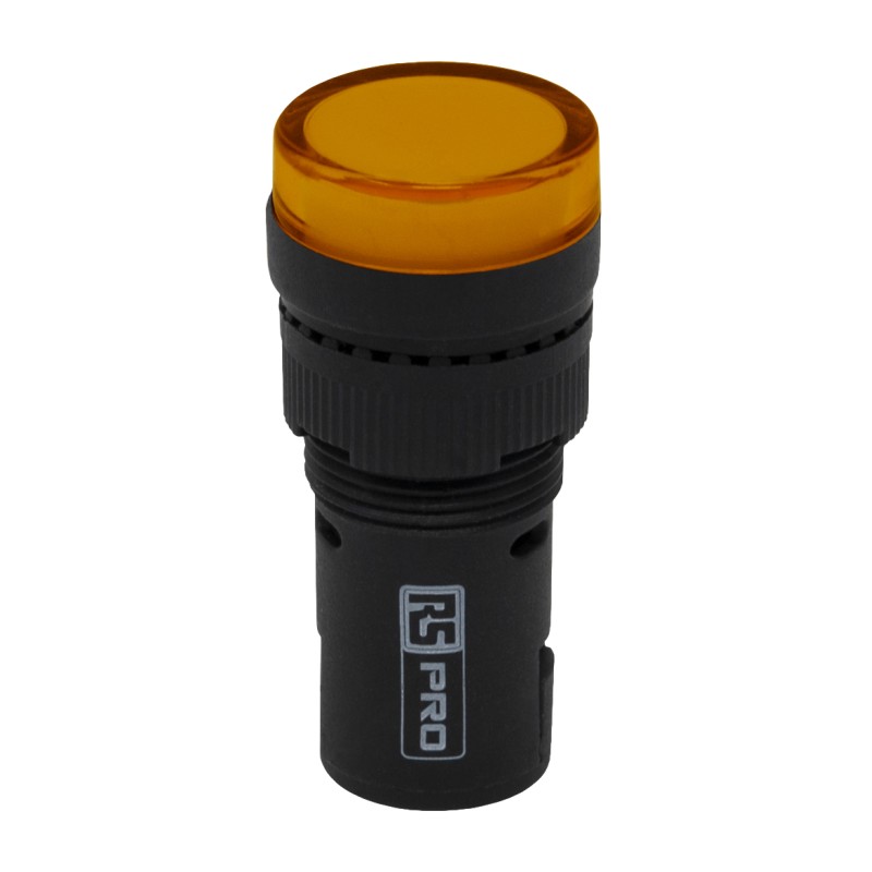 1 pcs - RS PRO, Panel Mount Yellow LED Pilot Light Complete, 16mm Cutout, IP40, Round, 120V ac/dc