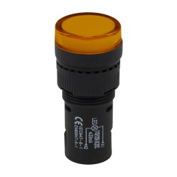 1 pcs - RS PRO, Panel Mount Yellow LED Pilot Light Complete, 16mm Cutout, IP40, Round, 120V ac/dc