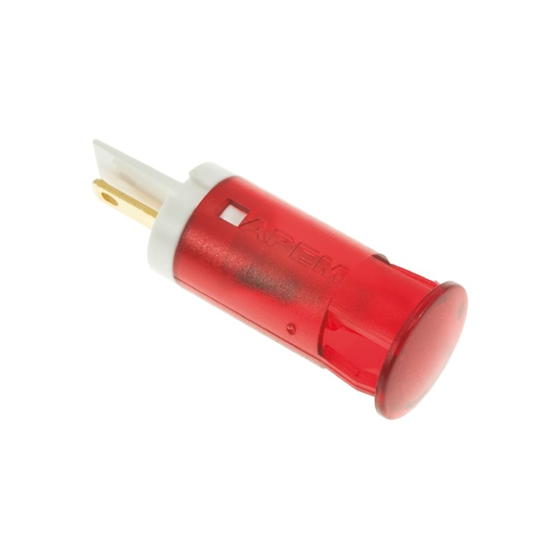 1 pcs - Apem Red Panel Mount Indicator, 24V dc, 12mm Mounting Hole Size, Faston, Solder Lug Termination