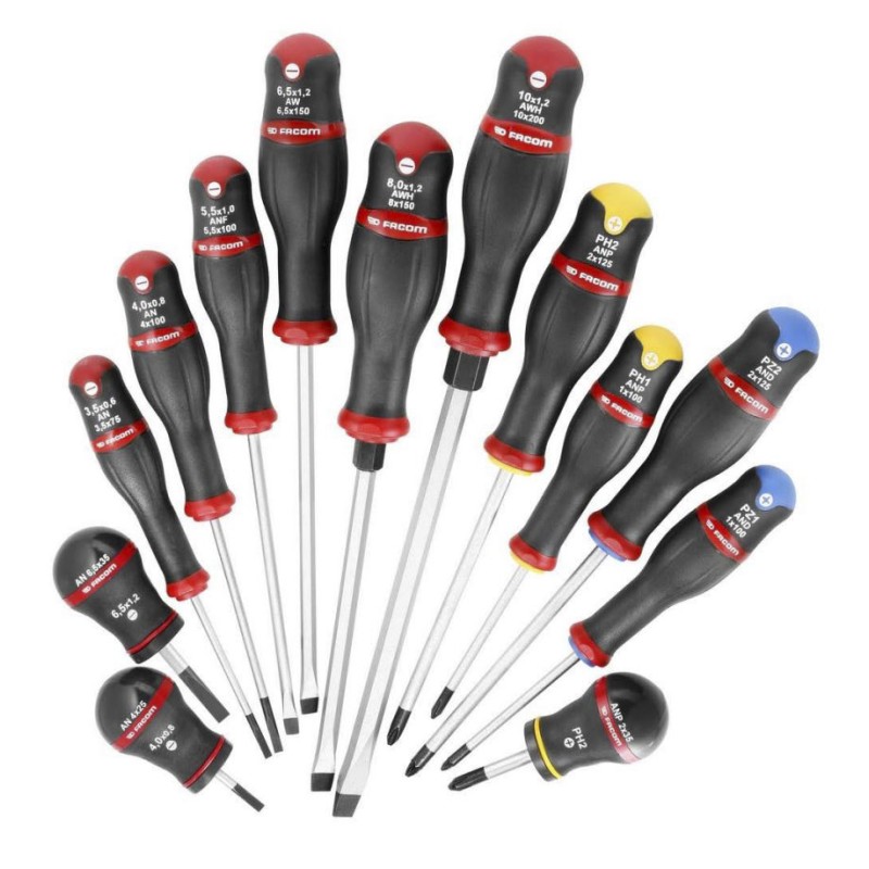 1 pcs - Facom Phillips, Pozidriv, Slotted Screwdriver Set, 13-Piece
