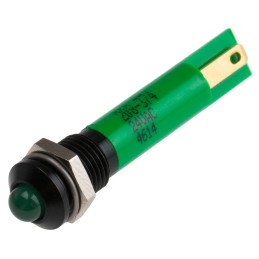 1 pcs - RS PRO Green Panel Mount Indicator, 24V ac, 8mm Mounting Hole Size, Solder Tab Termination