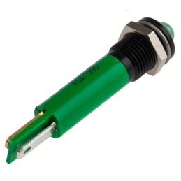 1 pcs - RS PRO Green Panel Mount Indicator, 24V ac, 8mm Mounting Hole Size, Solder Tab Termination