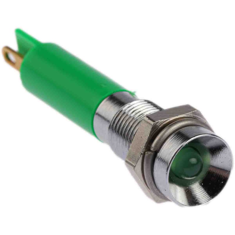 1 pcs - RS PRO Green Panel Mount Indicator, 24V dc, 6mm Mounting Hole Size, Solder Tab Termination