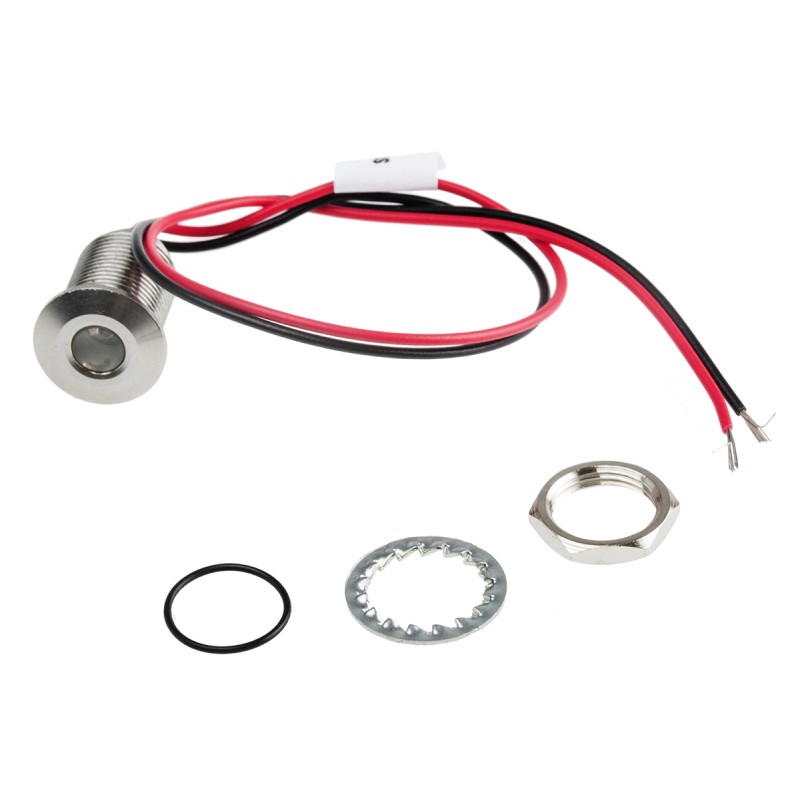 1 pcs - RS PRO Red Panel Mount Indicator, 10.8 - 13.2V dc, 10mm Mounting Hole Size, Lead Wires Termination, IP67