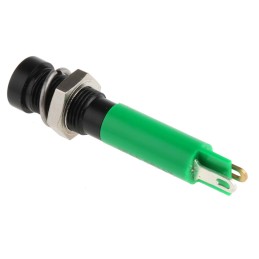 1 pcs - RS PRO Green Panel Mount Indicator, 24V dc, 6mm Mounting Hole Size, Solder Tab Termination