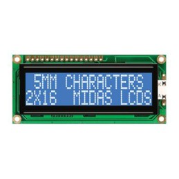 1 pcs - Midas MC21605G6WD-BNMLW-V2 G Alphanumeric LCD Display, Blue on White, 2 Rows by 16 Characters, Transmissive
