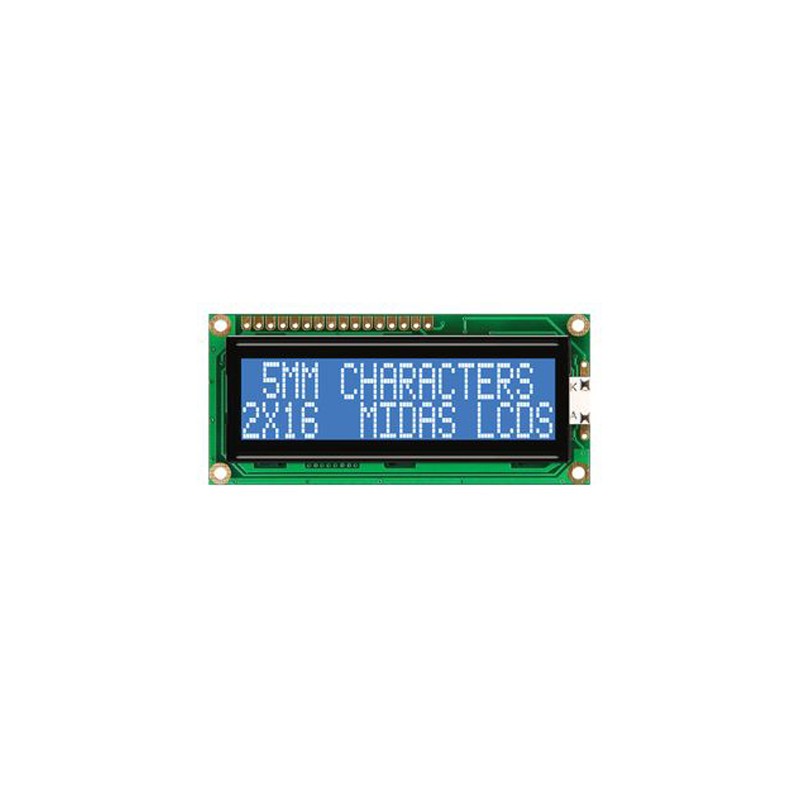 1 pcs - Midas MC21605G6WD-BNMLW-V2 G Alphanumeric LCD Display, Blue on White, 2 Rows by 16 Characters, Transmissive