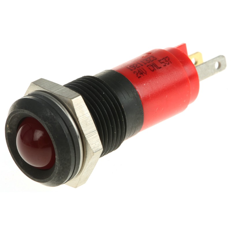 1 pcs - CML Innovative Technologies Red Panel Mount Indicator, 24V, 14mm Mounting Hole Size, Solder Tab Termination, IP67