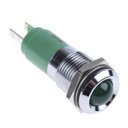 1 pcs - CML Innovative Technologies Green Panel Mount Indicator, 24V, 14mm Mounting Hole Size, Solder Tab Termination, IP67
