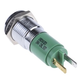 1 pcs - CML Innovative Technologies Green Panel Mount Indicator, 24V, 14mm Mounting Hole Size, Solder Tab Termination, IP67