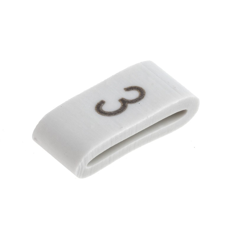 1 Bag of 100 - HellermannTyton HODS85 Slide On Cable Markers, Black on White, Pre-printed '3', 1.8 - 6.3mm Cable