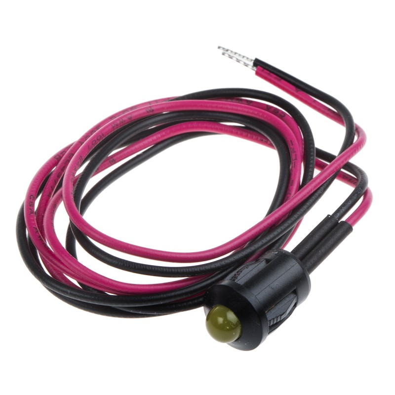 1 pcs - RS PRO Yellow Panel Mount Indicator, 2V dc, 8mm Mounting Hole Size, Lead Wires Termination