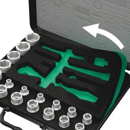 1 pcs - Wera 43-Piece Metric 1/2 in, 1/4 in Standard Socket/Bit Set with Ratchet, 6 point, Hex Bit, Phillips Bit, Pozidriv Bit,