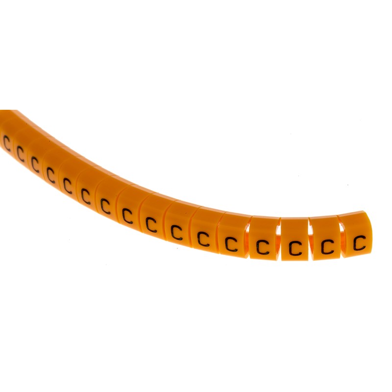 1 Reel of 100 - RS PRO Snap On Cable Markers, Black on Orange, Pre-printed 'C', 4 - 5mm Cable