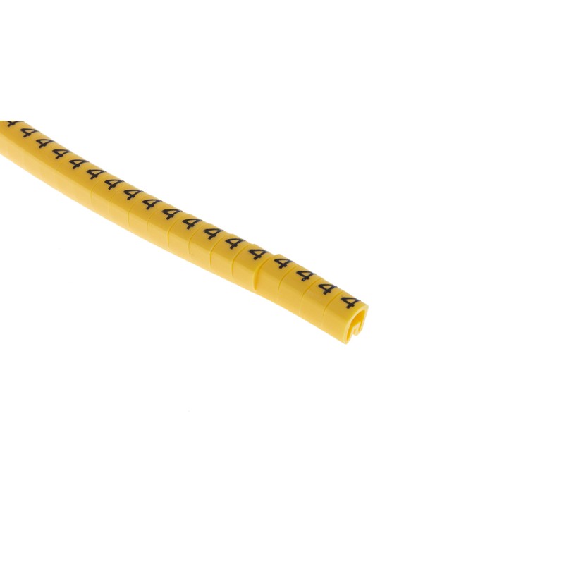 1 Reel of 1000 - RS PRO Slide On Cable Markers, Black on Yellow, Pre-printed '4', 3 - 4.2mm Cable