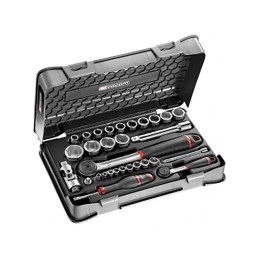 1 pcs - Facom 30-Piece Metric 1/2 in, 1/4 in Standard Socket Set with Ratchet, 6 point