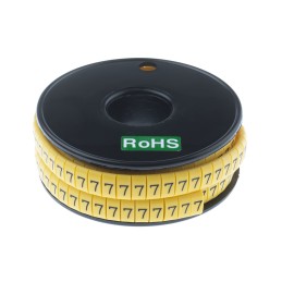 1 Reel of 500 - RS PRO Slide On Cable Markers, Black on Yellow, Pre-printed '7', 3.5 - 7mm Cable