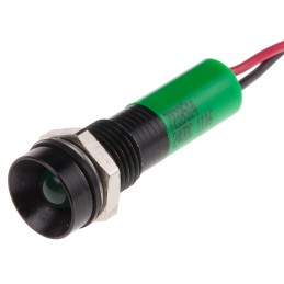 1 pcs - RS PRO Green Panel Mount Indicator, 24V dc, 8mm Mounting Hole Size, Lead Wires Termination, IP67