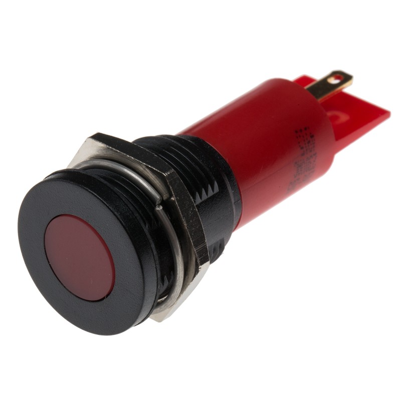 1 pcs - RS PRO Red Panel Mount Indicator, 230V ac, 16mm Mounting Hole Size, Solder Tab Termination, IP67