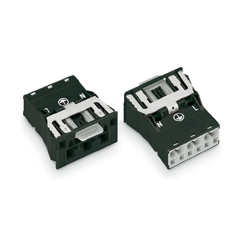 5 pcs - Wago 770 Series Lighting Connector, 3-Pole, Male, 3-Way, Snap-In, 25A